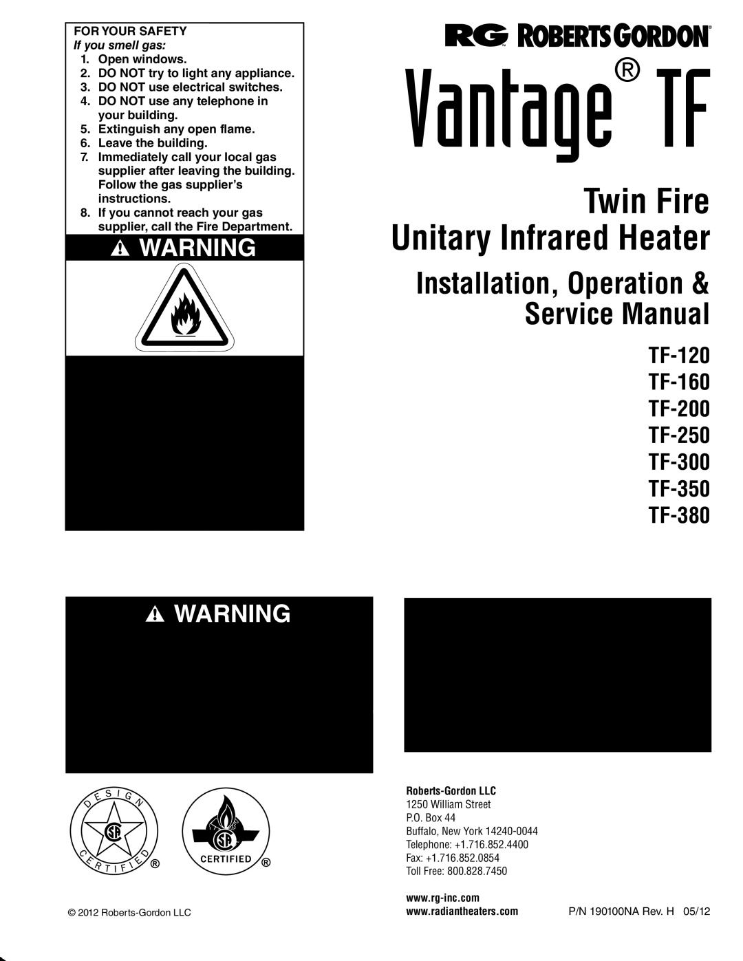 Roberts Gorden TF-120, TF-350, TF-300, TF-200, TF-160, TF-250, TF-380 service manual 