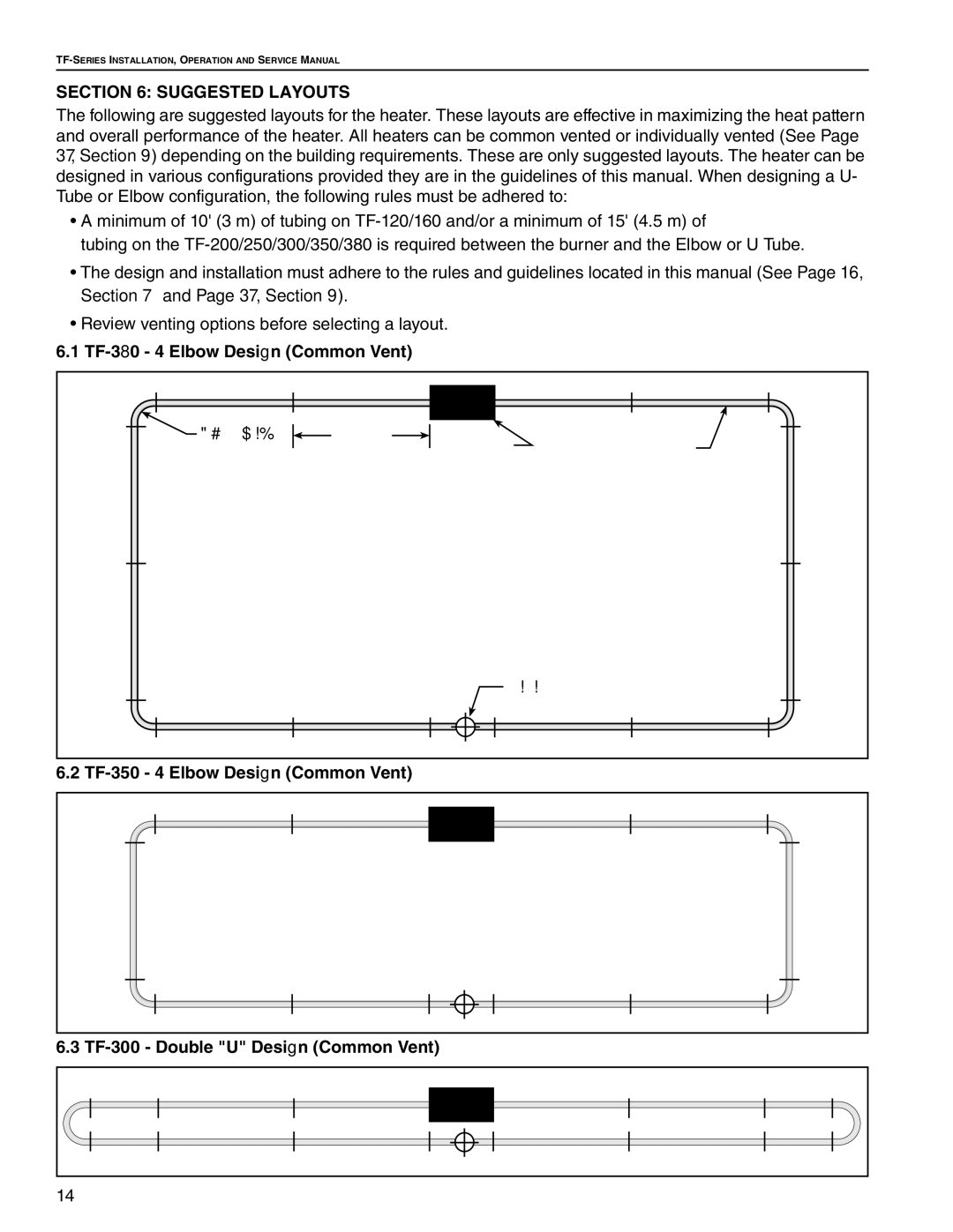 Roberts Gorden TF-350, TF-300, TF-120, TF-200, TF-160, TF-250 Suggested Layouts, TF-380 4 Elbow Design Common Vent, 10 Typ 