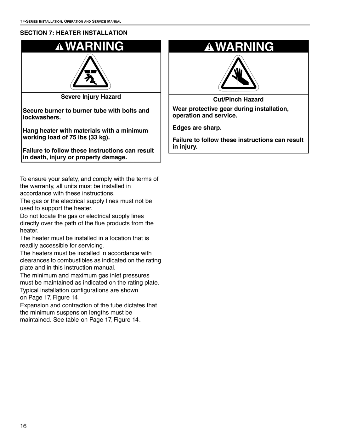 Roberts Gorden TF-300, TF-350, TF-120, TF-200, TF-160, TF-250, TF-380 service manual Heater Installation, On Page 17, Figure 