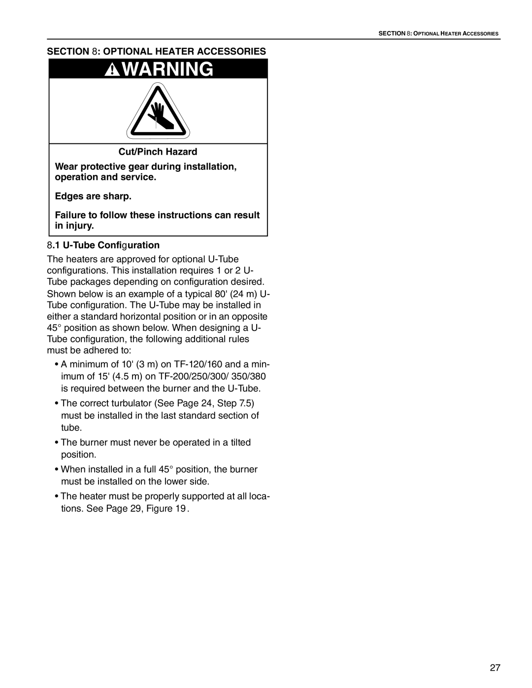 Roberts Gorden TF-250, TF-350, TF-300, TF-120, TF-200, TF-160, TF-380 service manual Optional Heater Accessories 