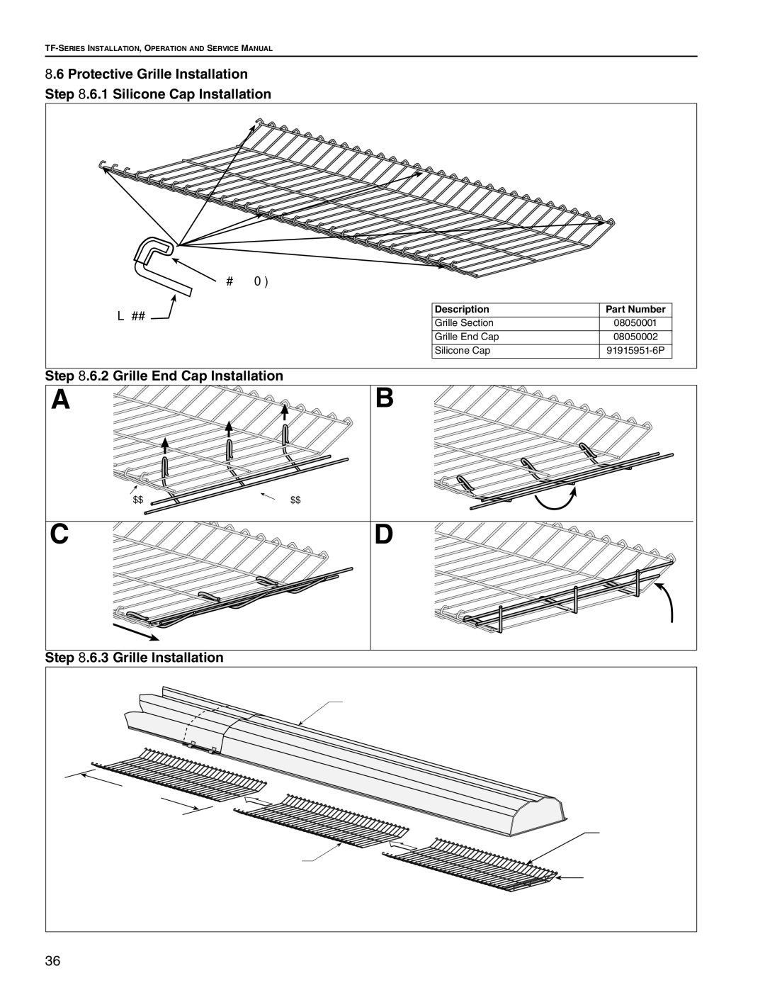 Roberts Gorden TF-350, TF-300 Protective Grille Installation 1 Silicone Cap Installation, Grille End Cap Installation 