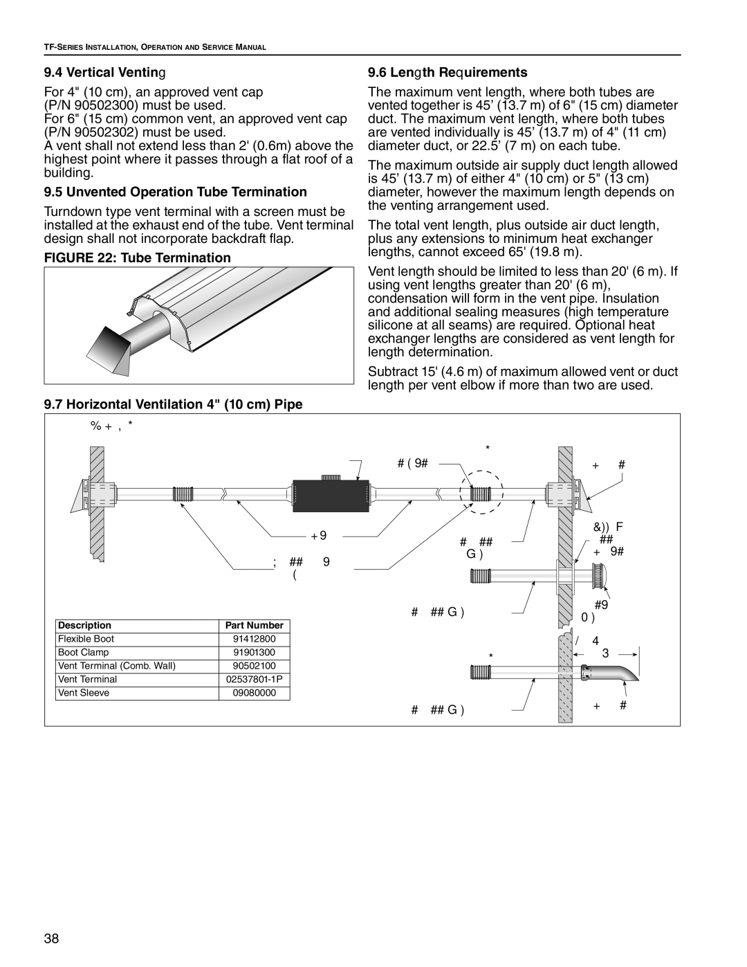 Roberts Gorden TF-120, TF-350 Vertical Venting, Unvented Operation Tube Termination, Horizontal Ventilation 4 10 cm Pipe 