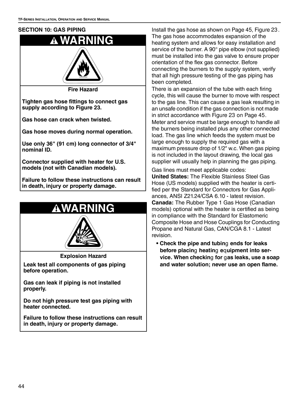 Roberts Gorden TF-300, TF-350, TF-120, TF-200, TF-160, TF-250, TF-380 service manual GAS Piping 