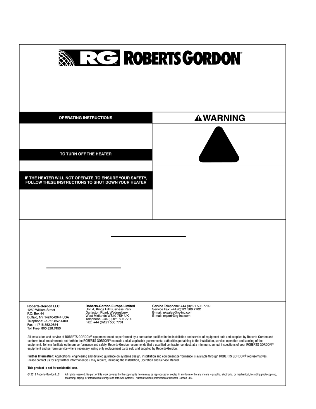 Roberts Gorden TF-120, TF-350, TF-300, TF-200, TF-160, TF-250, TF-380 service manual 