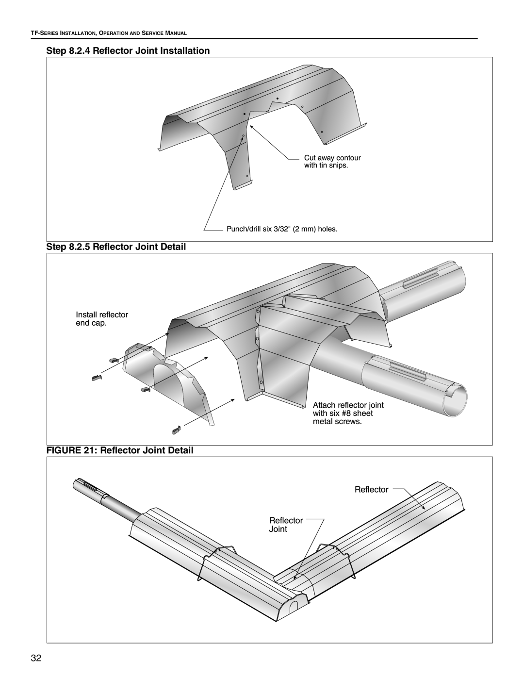 Roberts Gorden TF-200, TF-350, TF-300, TF-120, TF-160, TF-250 2.4 Reflector Joint Installation, 2.5 Reflector Joint Detail 