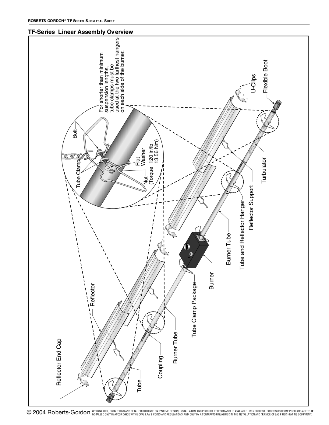 Roberts Gorden service manual TF-Series Linear Assembly Overview, Reflector End Cap Tube Coupling Burner Tube 