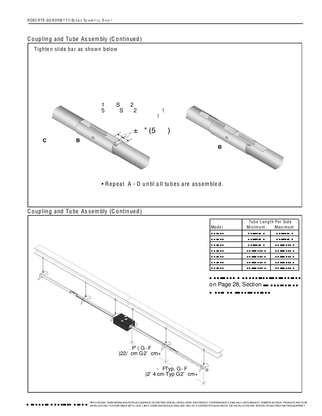 Roberts Gorden TF-Series Dimensions Incorrect Slide Bar Position, 229 cm ± 25 cm 10 Typ. ± Cm Typ ± 25 cm, Model 