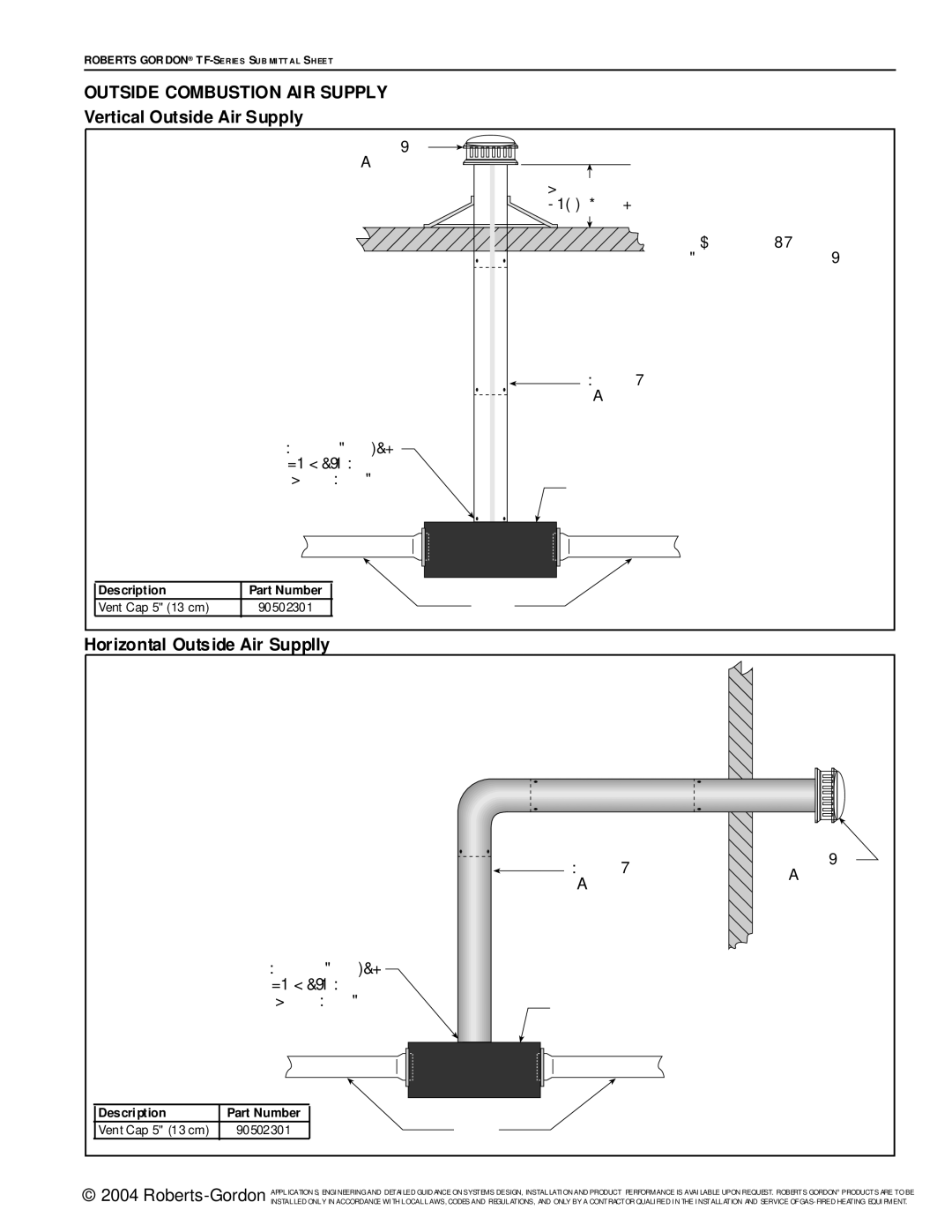 Roberts Gorden TF-Series Outside Combustion AIR Supply, Vertical Outside Air Supply, Horizontal Outside Air Supplly 