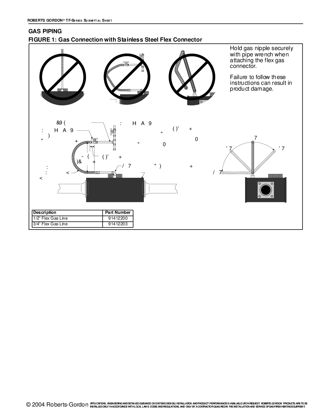 Roberts Gorden TF-Series service manual GAS Piping, Flex Gas Line 91412200 91412203 