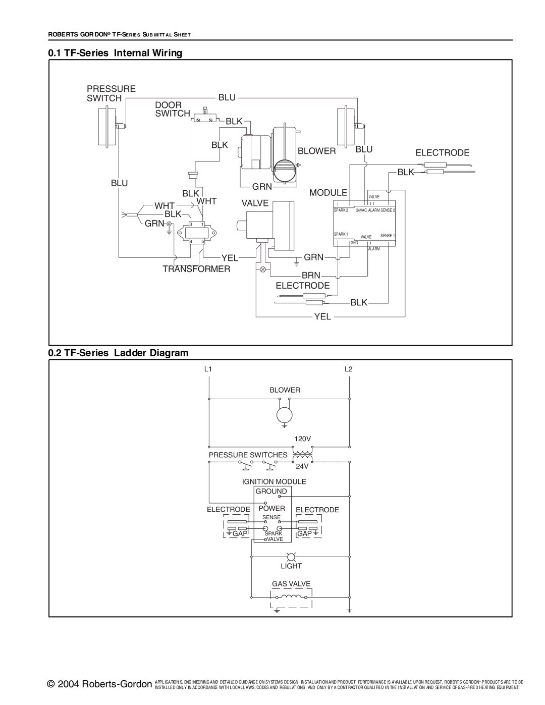 Roberts Gorden service manual TF-Series Internal Wiring, TF-Series Ladder Diagram 