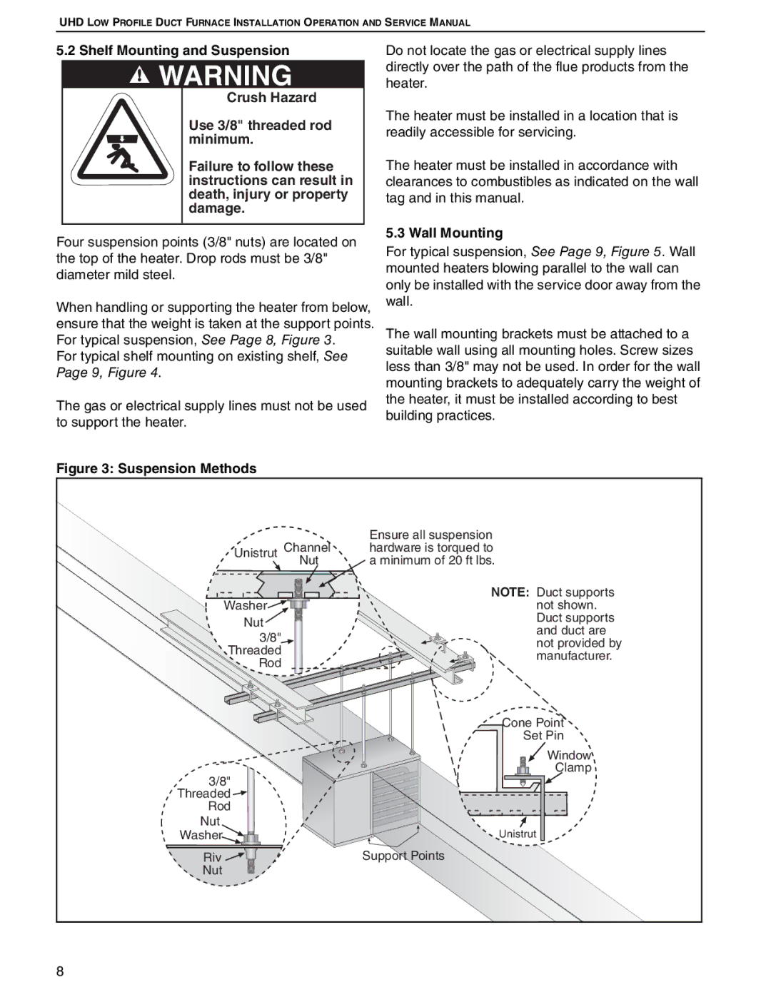 Roberts Gorden UHD[X][S][R] 75, UHD[X][S][R] 125 service manual Shelf Mounting and Suspension, Wall Mounting 