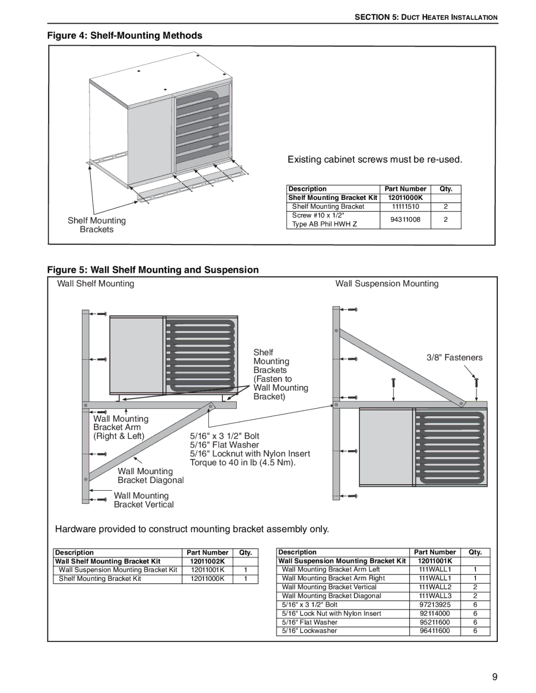 Roberts Gorden UHD[X][S][R] 125, UHD[X][S][R] 75 service manual Shelf-Mounting Methods 