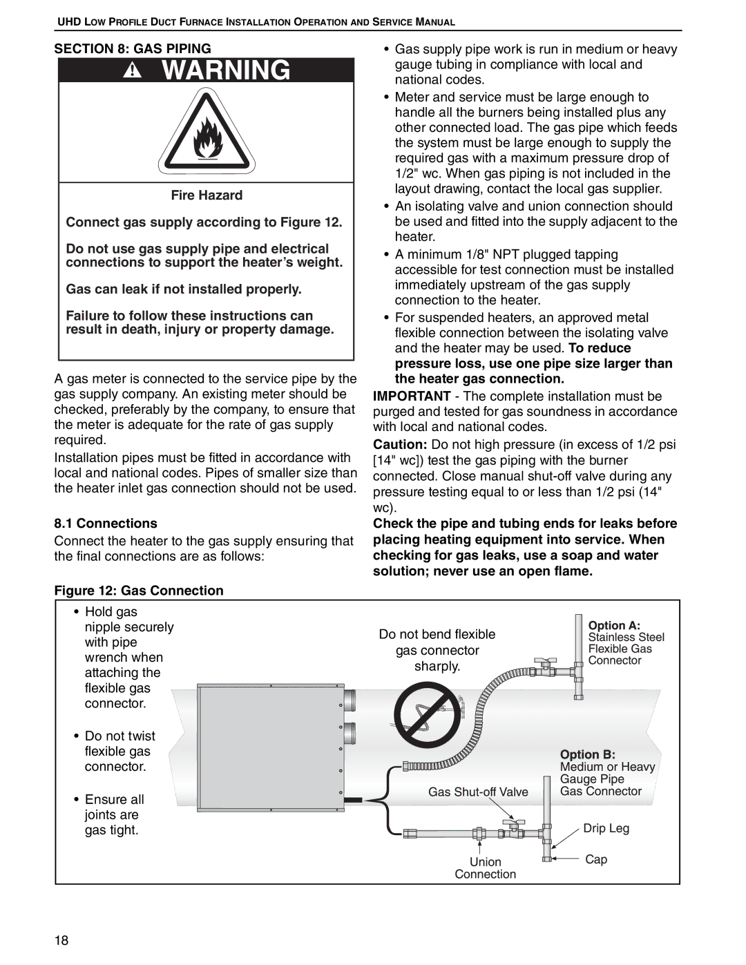 Roberts Gorden UHD[X][S][R] 75, UHD[X][S][R] 125 service manual GAS Piping, Connections 