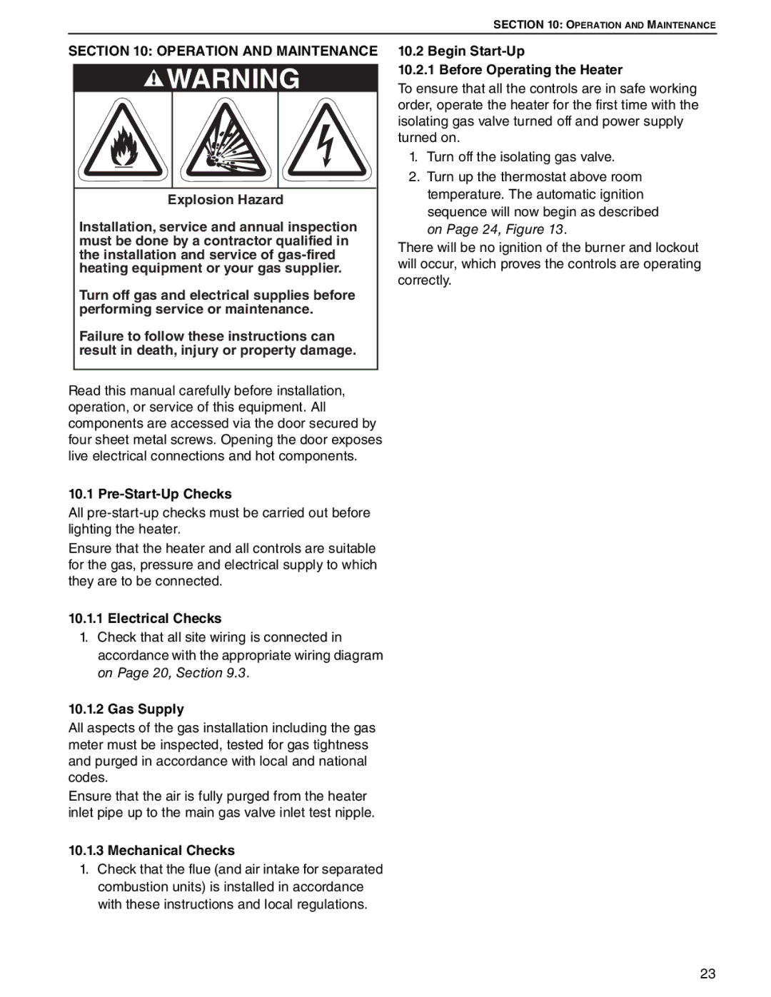 Roberts Gorden UHD[X][S][R] 125 Operation and Maintenance, Begin Start-Up Before Operating the Heater, Pre-Start-Up Checks 