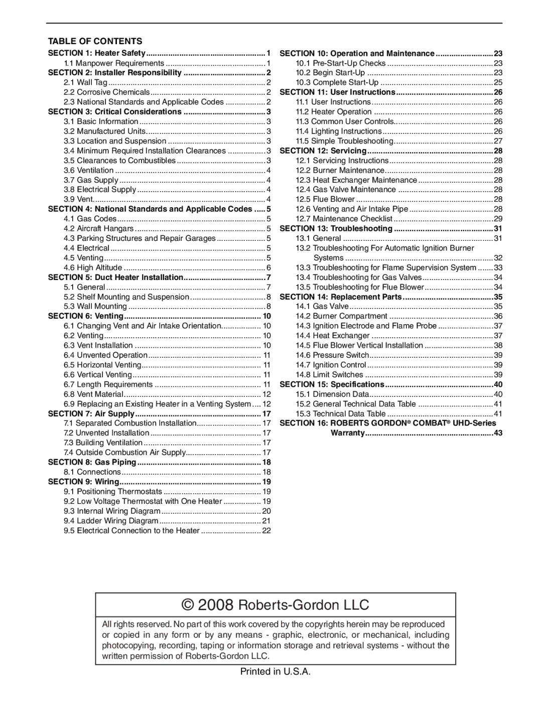 Roberts Gorden UHD[X][S][R] 125, UHD[X][S][R] 75 service manual Roberts-Gordon LLC 