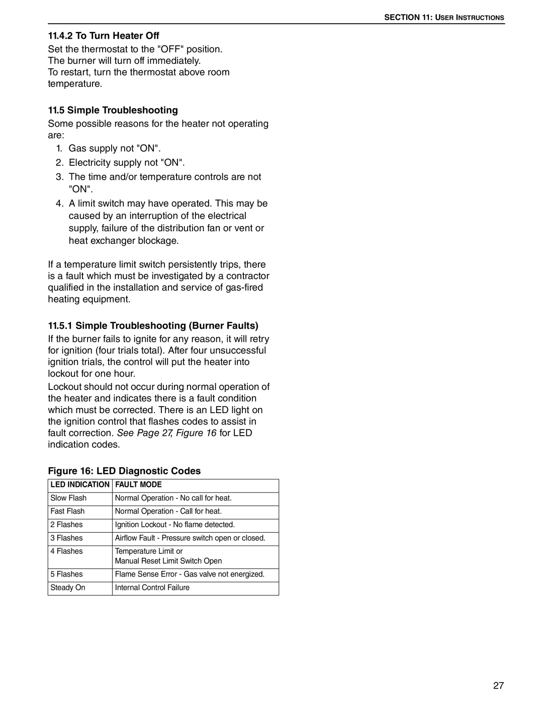 Roberts Gorden UHD[X][S][R] 125, UHD[X][S][R] 75 service manual To Turn Heater Off, Simple Troubleshooting Burner Faults 