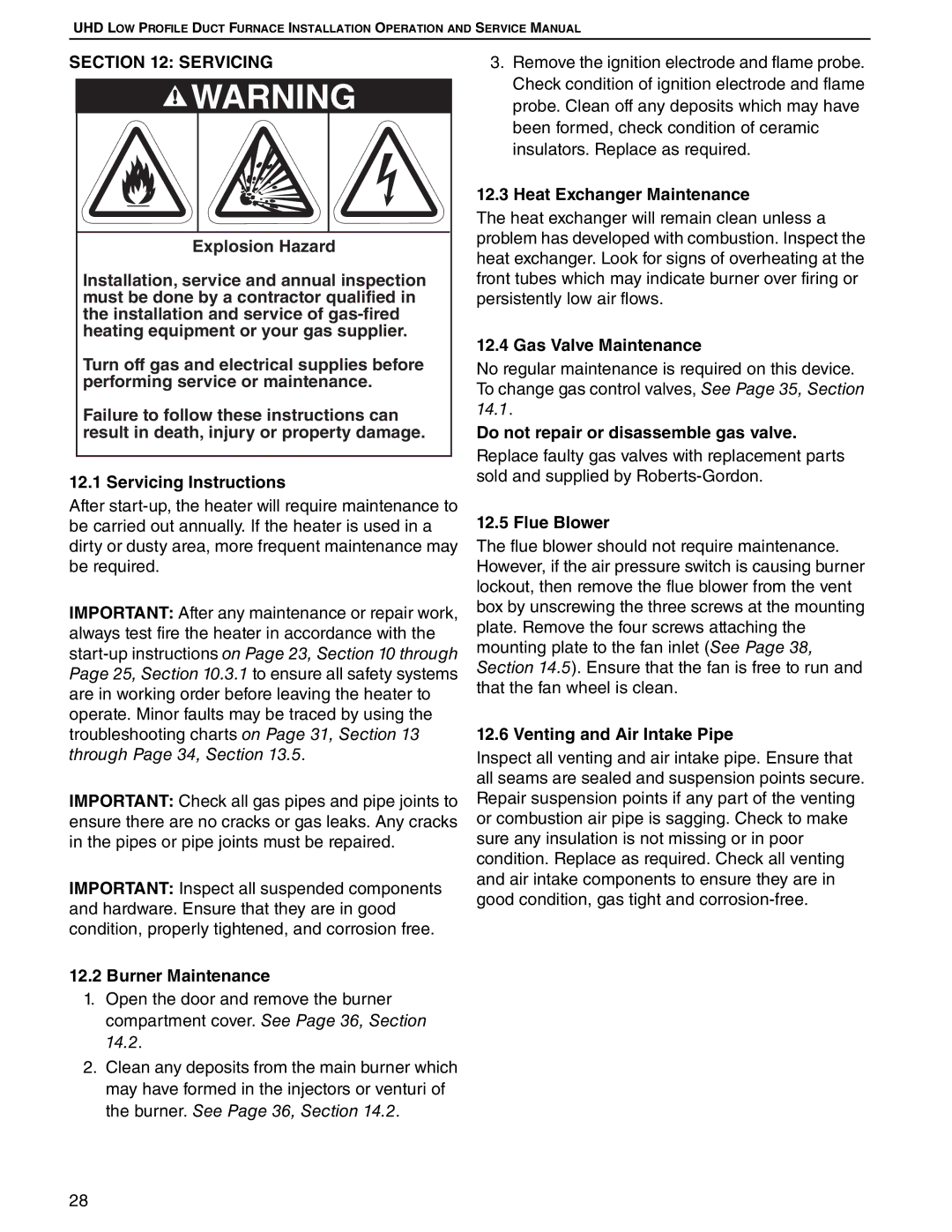 Roberts Gorden UHD[X][S][R] 75, UHD[X][S][R] 125 service manual Servicing 