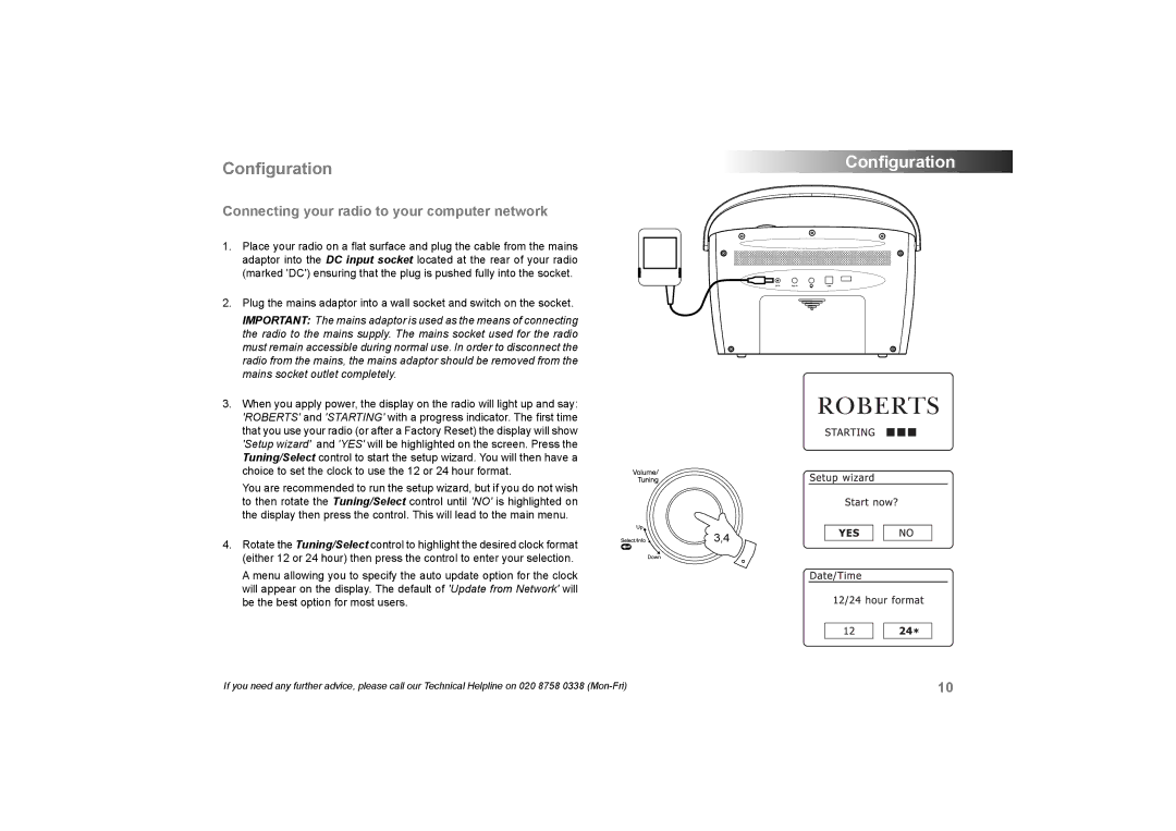 Roberts Radio 105 manual Conﬁguration, Connecting your radio to your computer network 