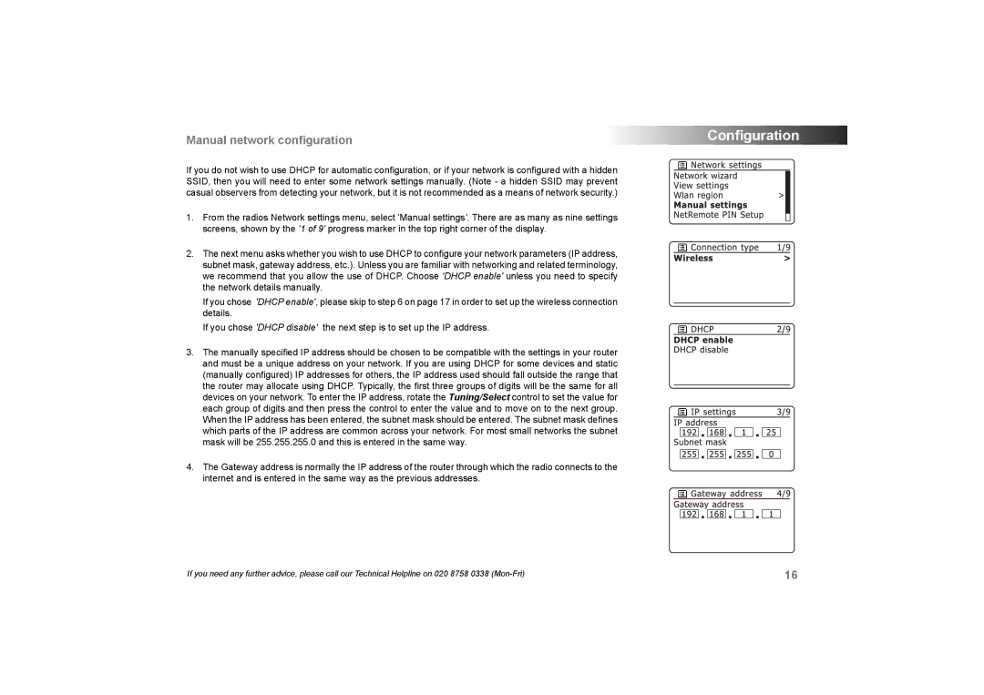 Roberts Radio 105 manual Manual network conﬁguration 