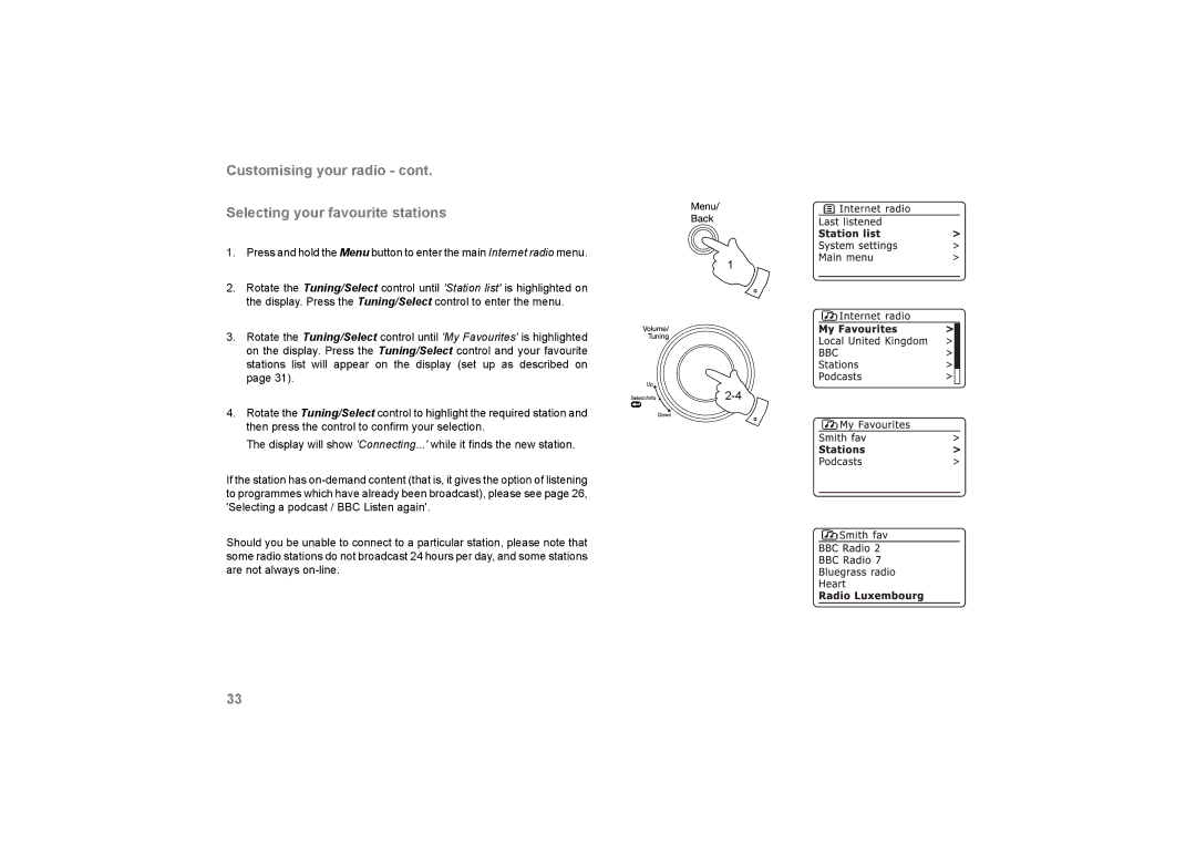 Roberts Radio 105 manual Customising your radio Selecting your favourite stations 