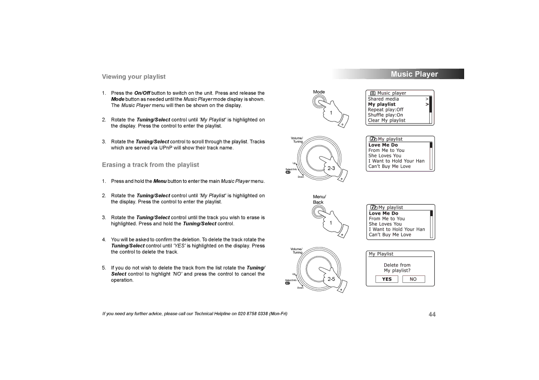 Roberts Radio 105 manual Viewing your playlist, Erasing a track from the playlist 