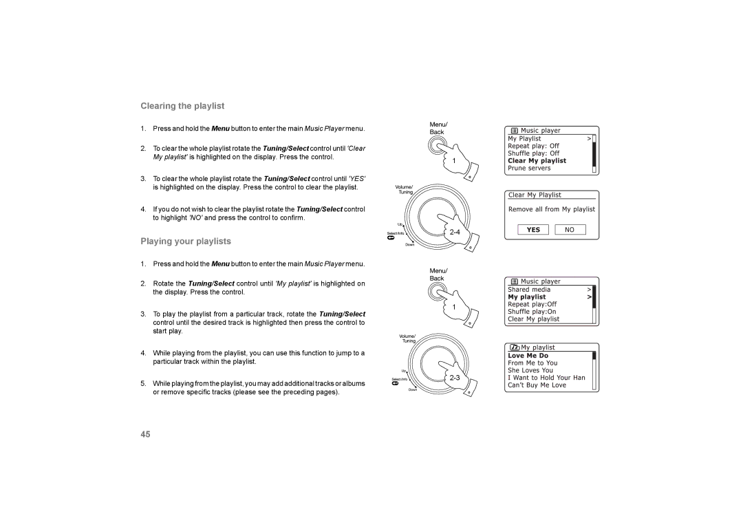 Roberts Radio 105 manual Clearing the playlist, Playing your playlists 