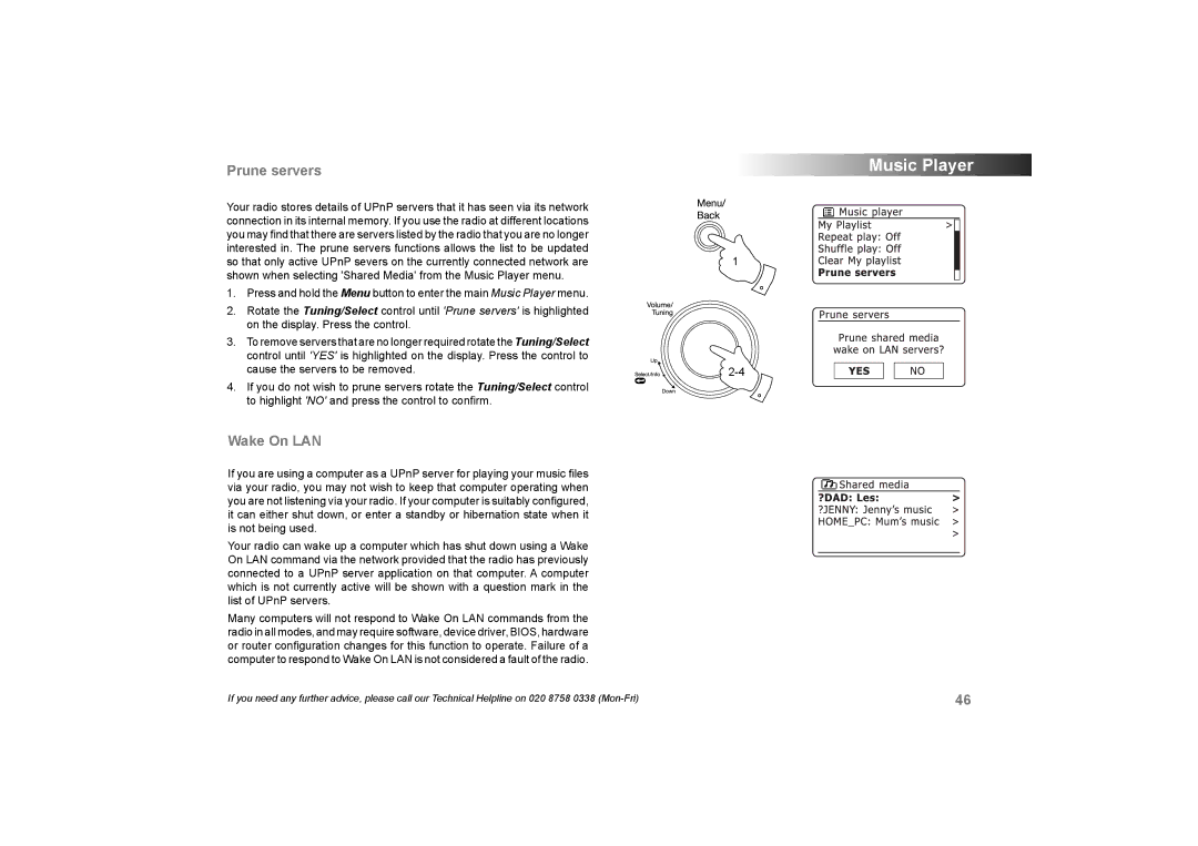 Roberts Radio 105 manual Prune servers, Wake On LAN 