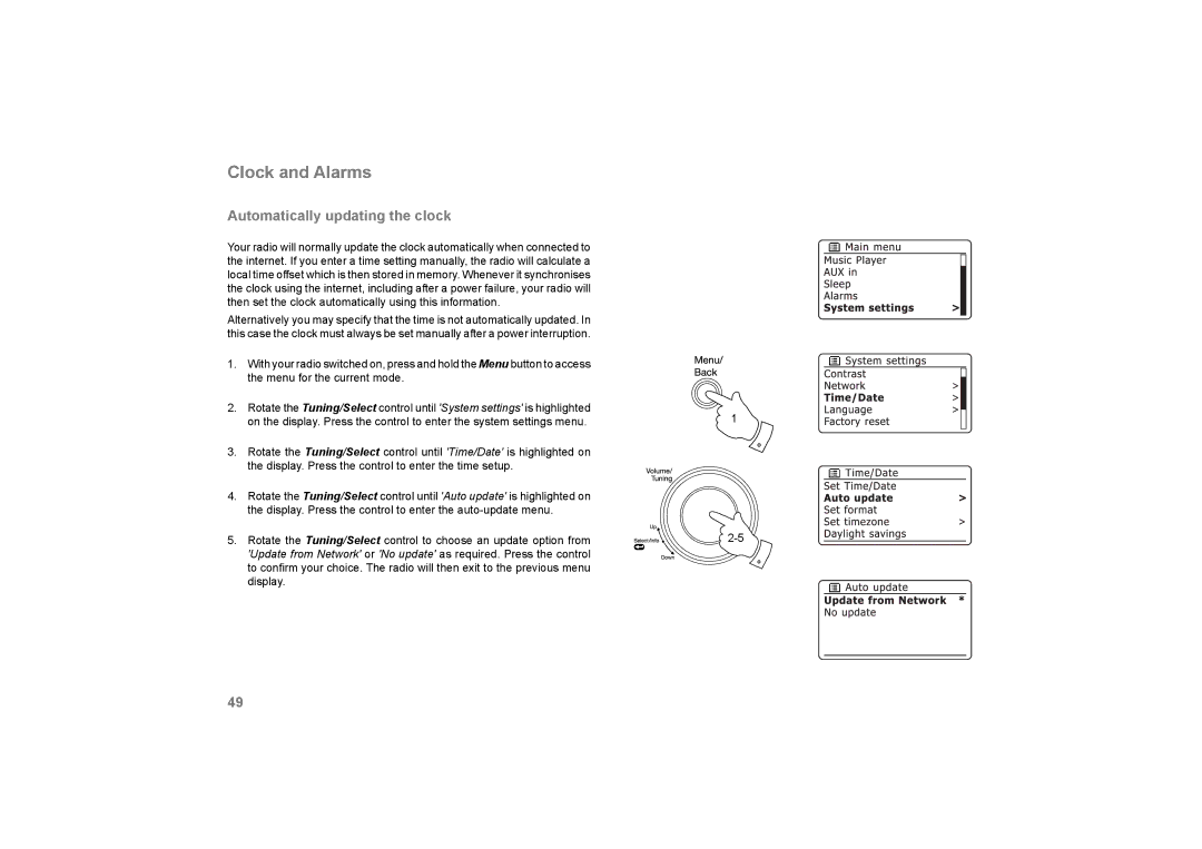 Roberts Radio 105 manual Clock and Alarms, Automatically updating the clock 