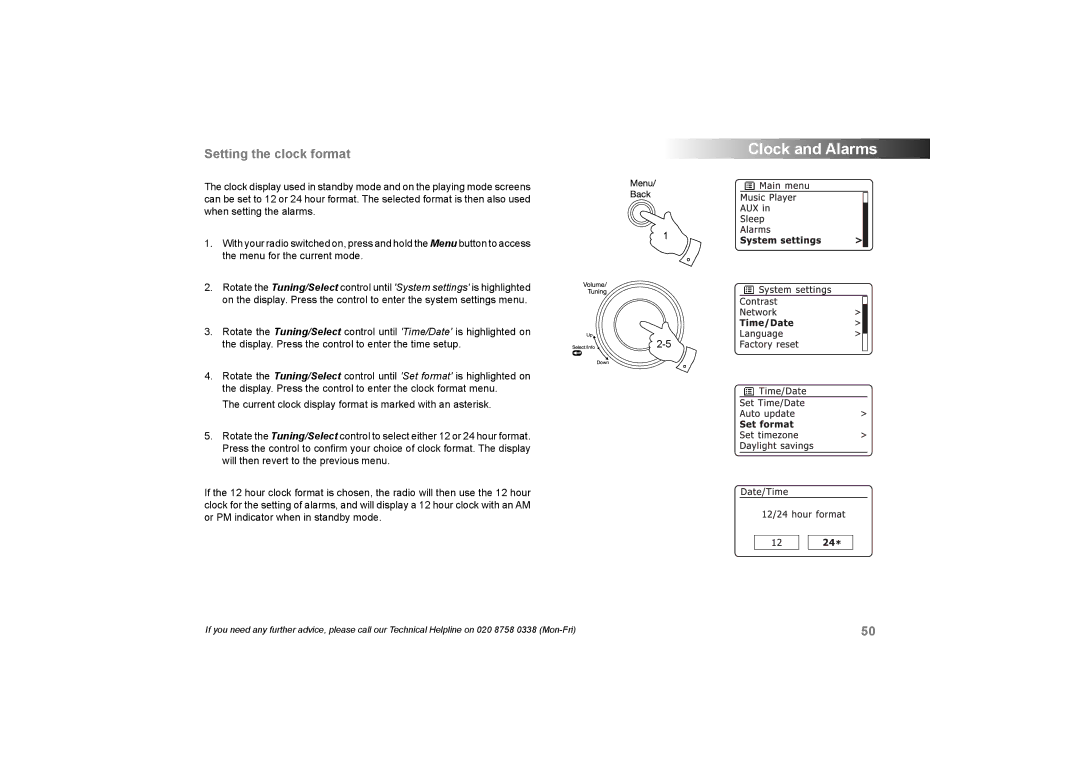 Roberts Radio 105 manual Setting the clock format 