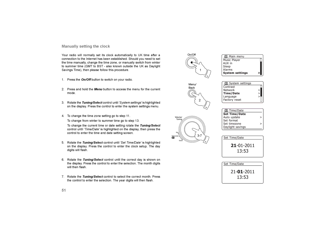 Roberts Radio 105 manual Manually setting the clock 