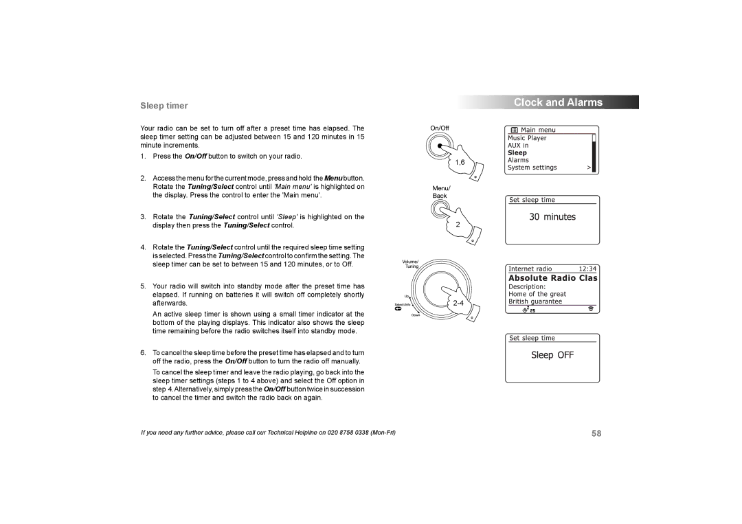 Roberts Radio 105 manual Sleep timer 