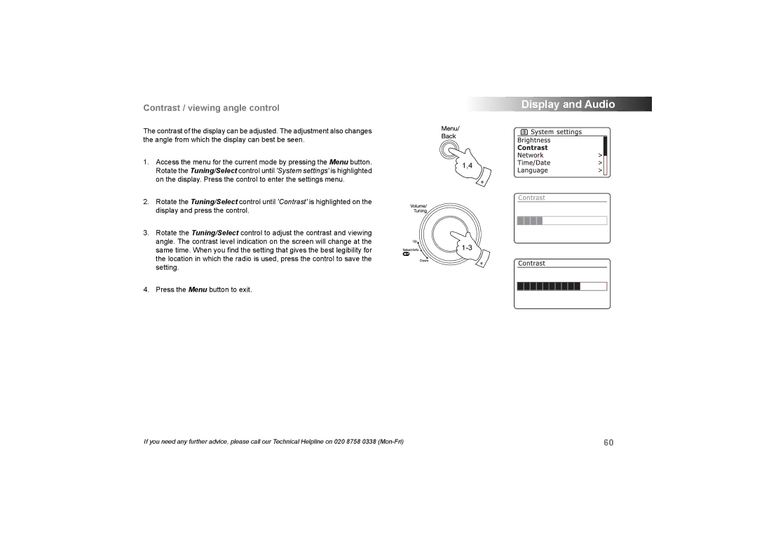 Roberts Radio 105 manual Contrast / viewing angle control 