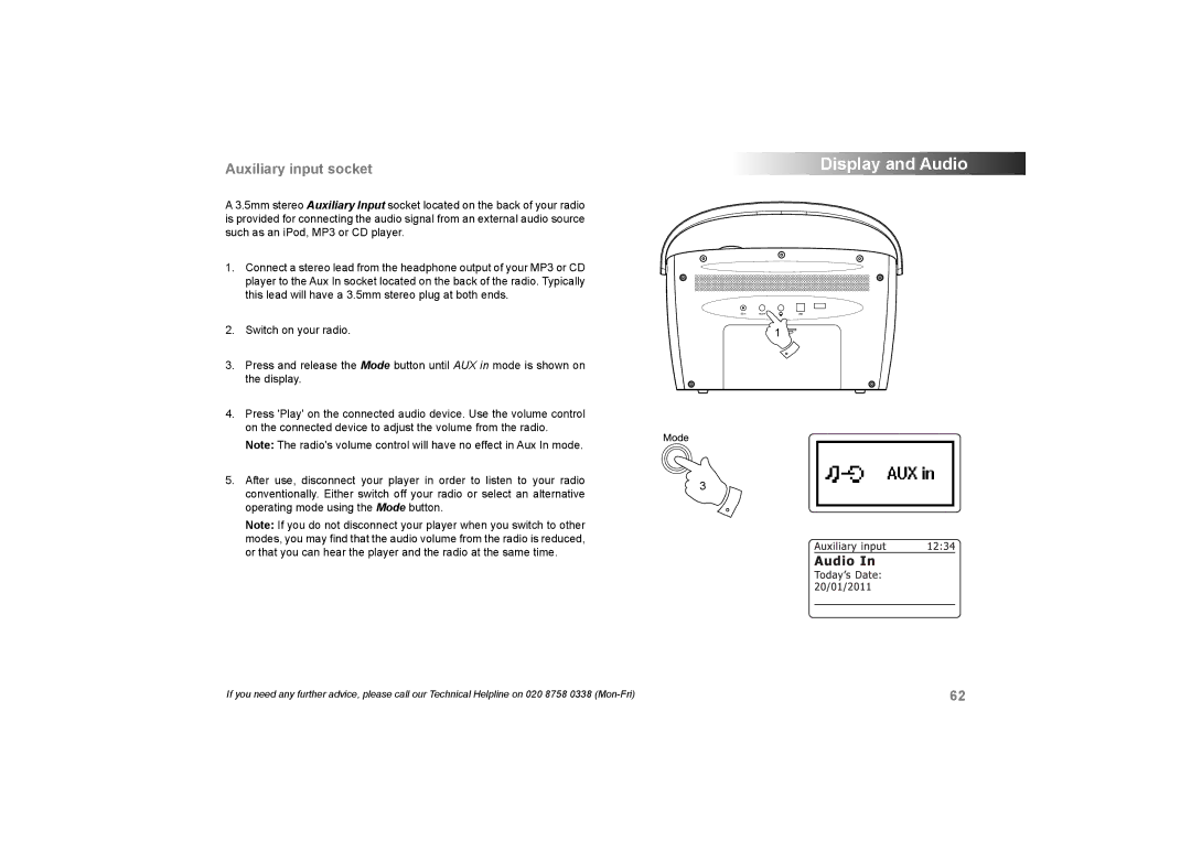 Roberts Radio 105 manual Auxiliary input socket 