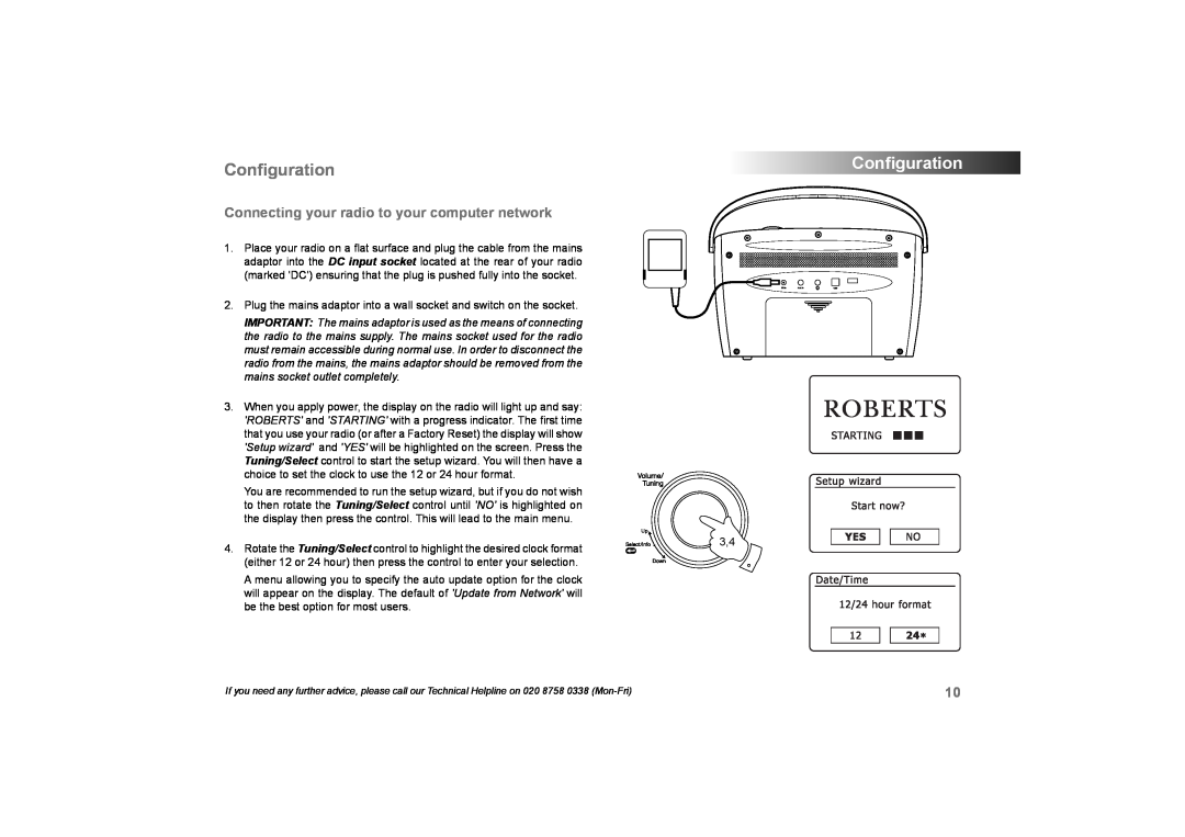 Roberts Radio 105 manual Conﬁguration, Connecting your radio to your computer network 