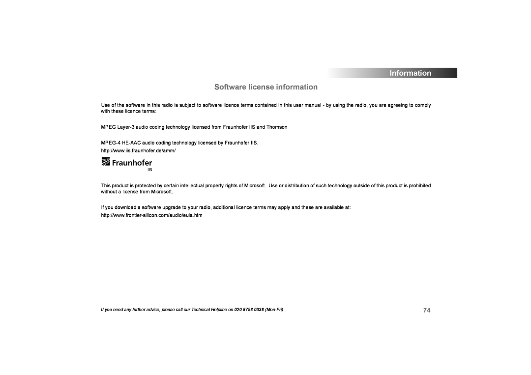 Roberts Radio 105 manual Software license information, Information 
