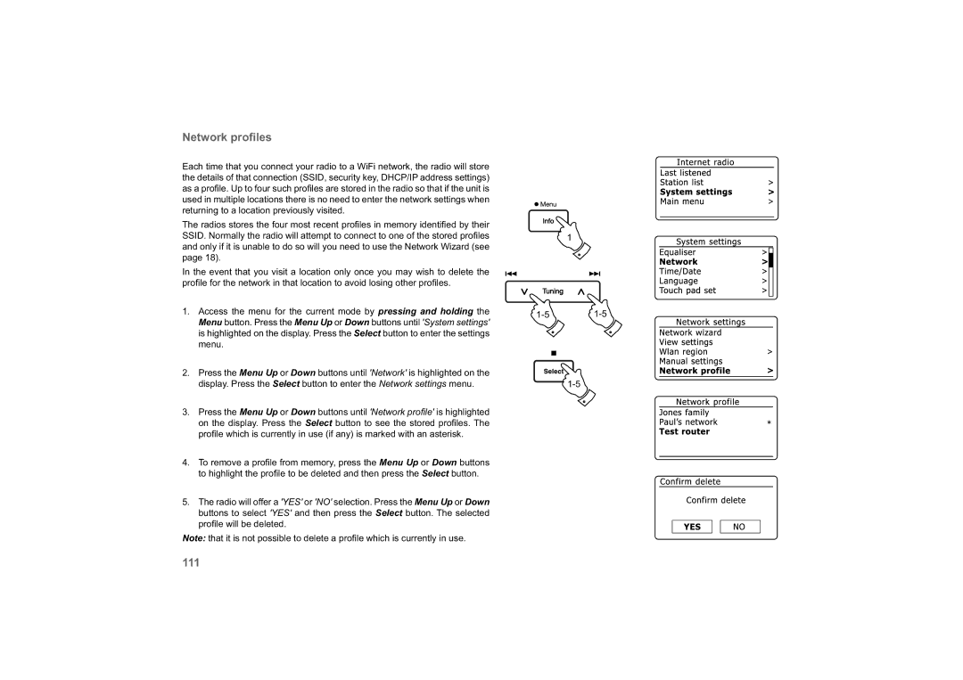 Roberts Radio 63I manual Network proﬁles, 111 