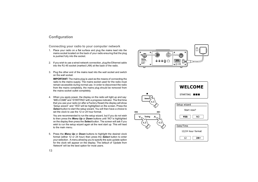 Roberts Radio 63I manual Conﬁguration, Connecting your radio to your computer network 