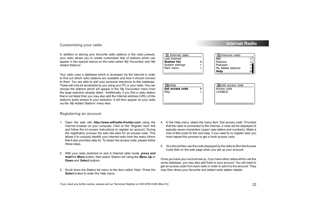 Roberts Radio 63I manual Customising your radio, Registering an account 