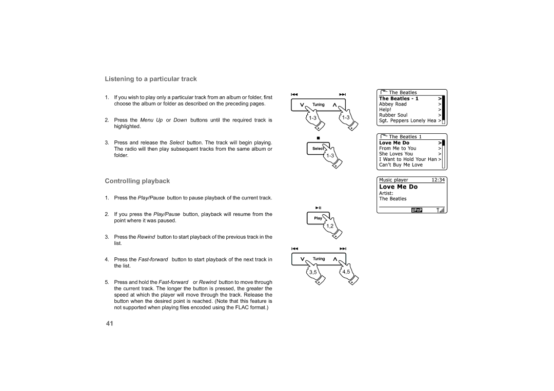 Roberts Radio 63I manual Listening to a particular track, Controlling playback 