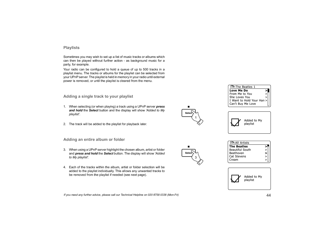 Roberts Radio 63I manual Playlists, Adding a single track to your playlist, Adding an entire album or folder 