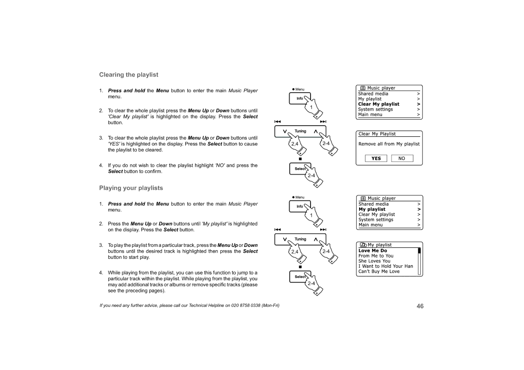 Roberts Radio 63I manual Clearing the playlist, Playing your playlists 