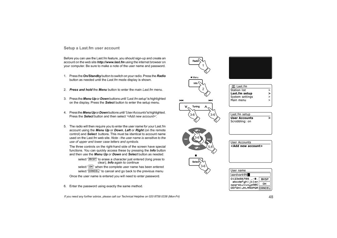 Roberts Radio 63I manual Setup a Last.fm user account 