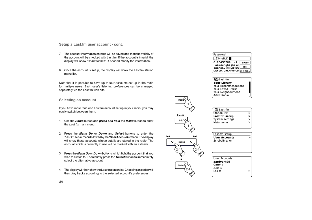 Roberts Radio 63I manual Selecting an account 