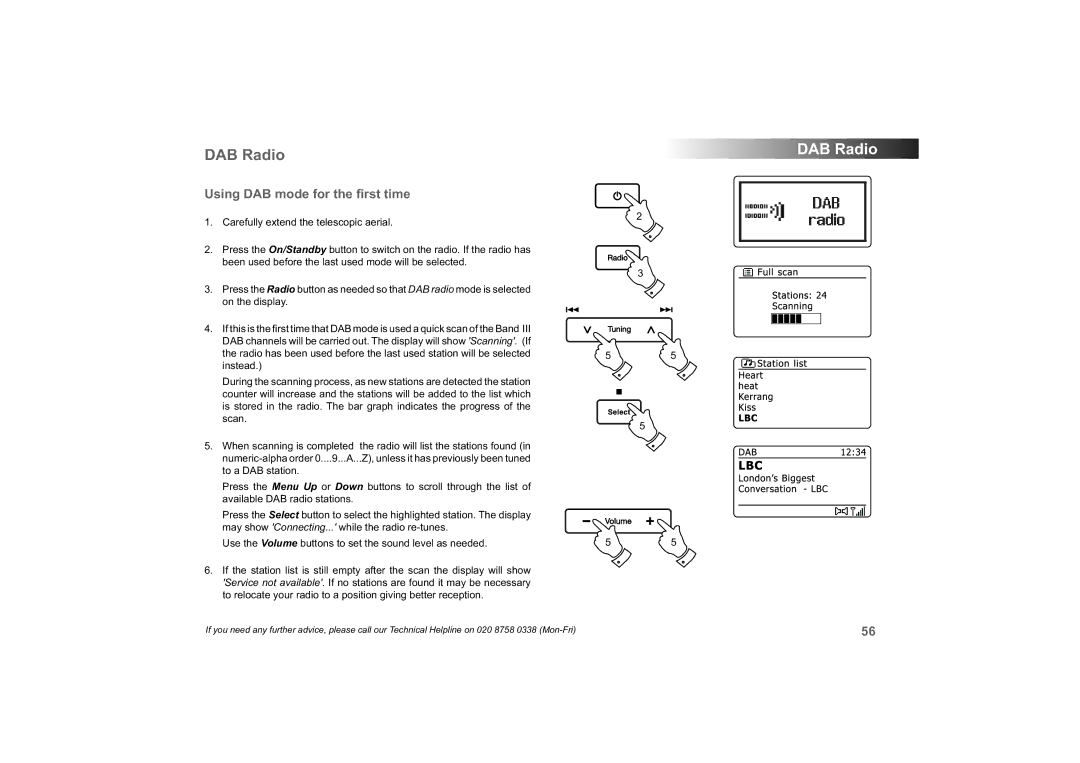 Roberts Radio 63I manual DAB Radio, Using DAB mode for the ﬁrst time 