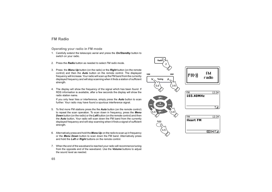 Roberts Radio 63I manual FM Radio, Operating your radio in FM mode 