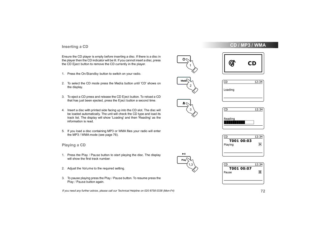 Roberts Radio 63I manual Inserting a CD, Playing a CD 