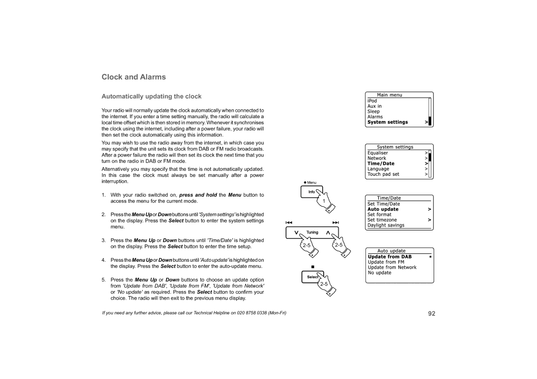 Roberts Radio 63I manual Clock and Alarms, Automatically updating the clock 