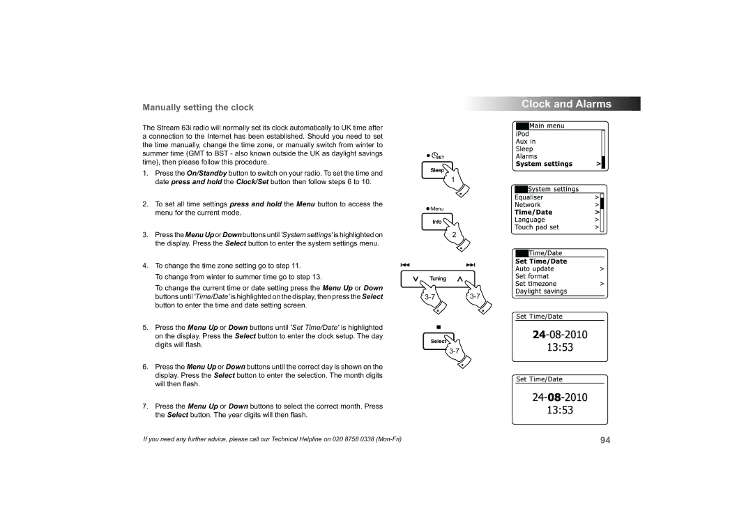 Roberts Radio 63I manual Manually setting the clock 