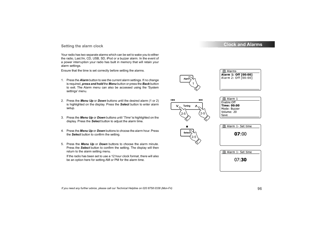 Roberts Radio 63I manual Setting the alarm clock 