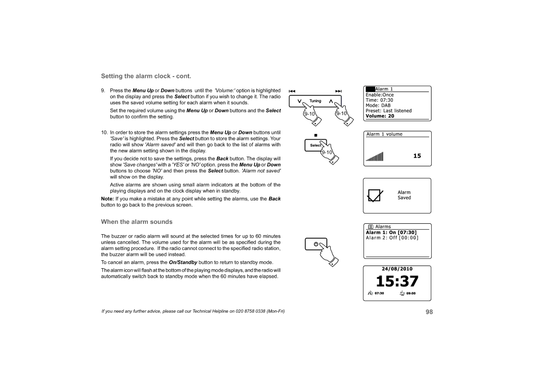 Roberts Radio 63I manual When the alarm sounds 